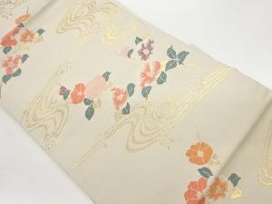 椿に流水・桜模様織り出し名古屋帯